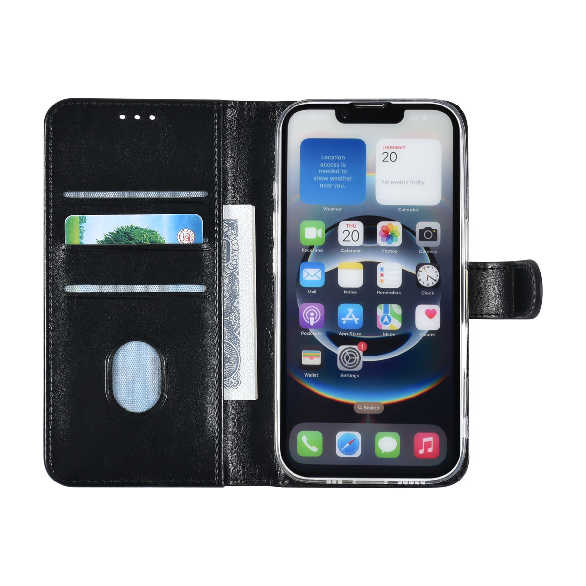 TUNIQ TUNIQ iPhone 16e Book Case hoesje - Pasjeshouder voor 3 pasjes - Hanger - Zwart, foto 4 van 5