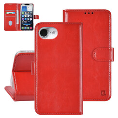 TUNIQ iPhone 16e Book-Case hul - Kartenhalter für 3 Karten - Magnetverschluss - Aufhänger - Rot