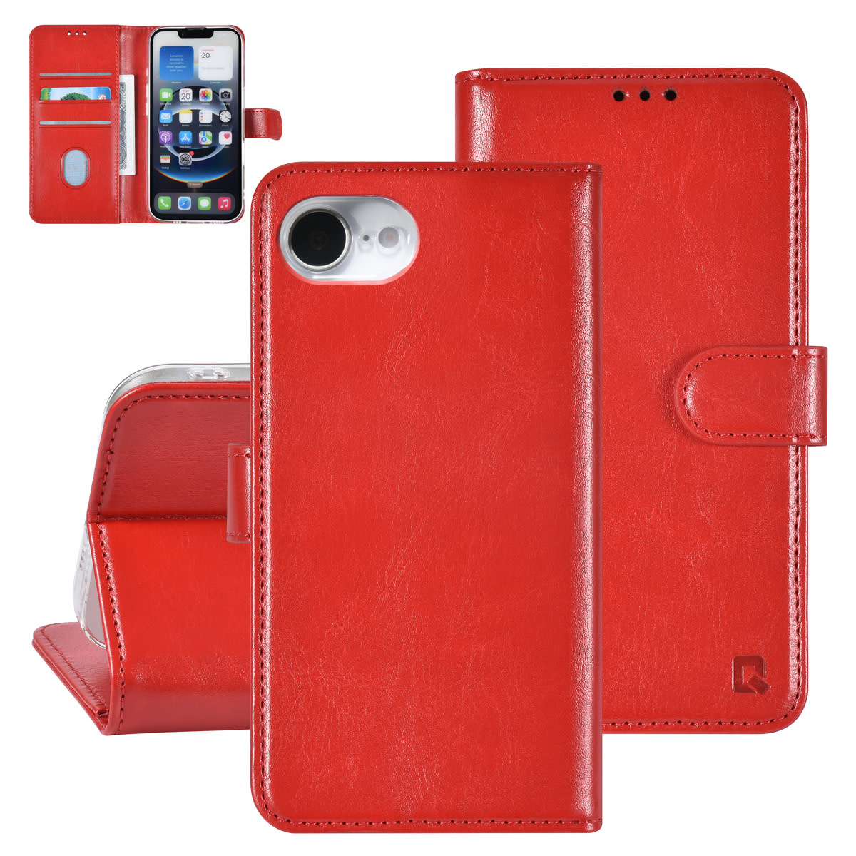 TUNIQ TUNIQ iPhone 16e Book Case hoesje - Pasjeshouder voor 3 pasjes - Hanger - Rood