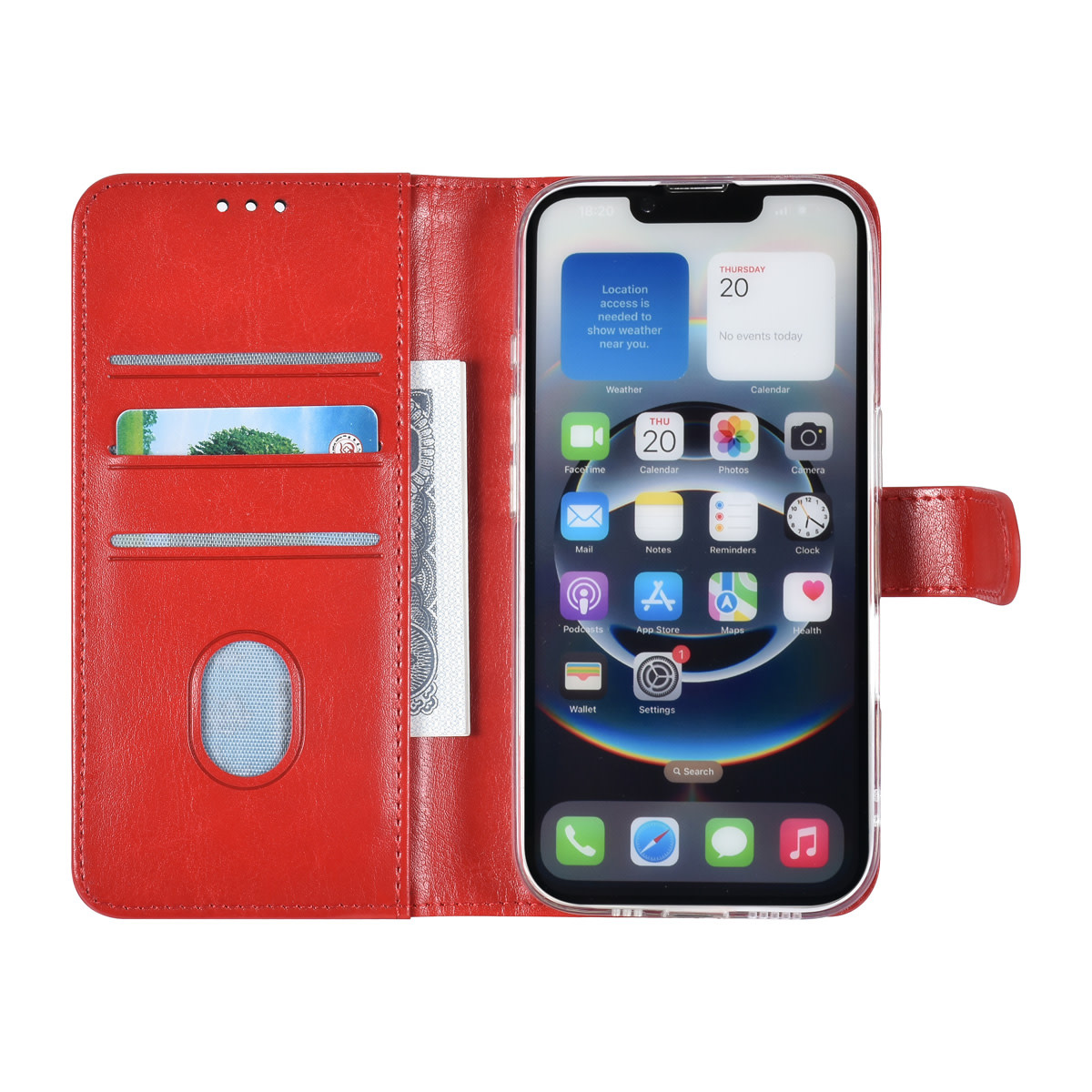 TUNIQ TUNIQ iPhone 16e Book Case hoesje - Pasjeshouder voor 3 pasjes - Hanger - Rood, foto 4 van 5