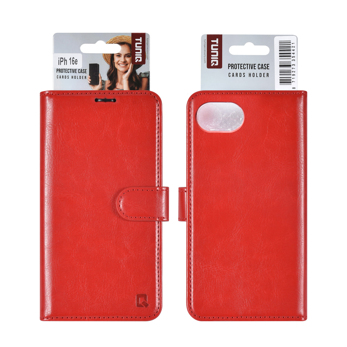 TUNIQ TUNIQ iPhone 16e Book Case hoesje - Pasjeshouder voor 3 pasjes - Hanger - Rood, foto 5 van 5
