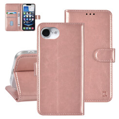 TUNIQ iPhone 16e Book-Case hul - Kartenhalter für 3 Karten - Magnetverschluss - Aufhänger - Rose Gold