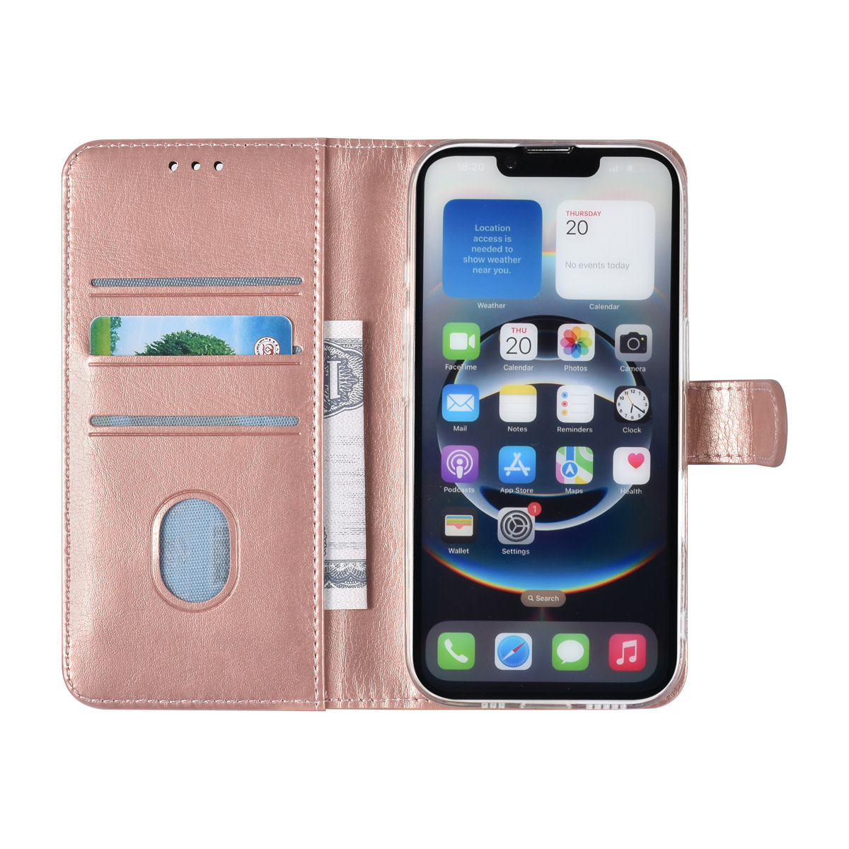 TUNIQ TUNIQ iPhone 16e Book Case hoesje - Pasjeshouder voor 3 pasjes - Hanger - Rose Gold, foto 4 van 5