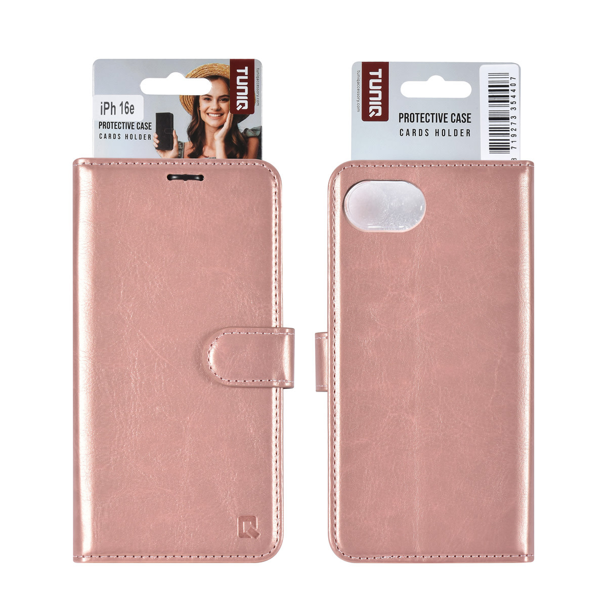 TUNIQ TUNIQ iPhone 16e Book Case hoesje - Pasjeshouder voor 3 pasjes - Hanger - Rose Gold, foto 5 van 5
