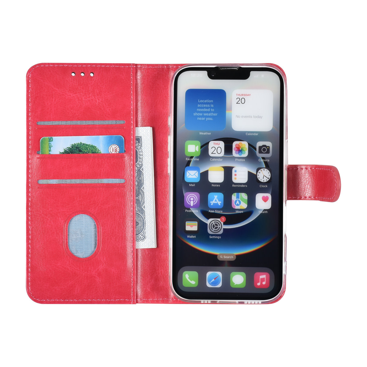 TUNIQ TUNIQ iPhone 16e Book Case hoesje - Pasjeshouder voor 3 pasjes - Hanger - Felroze, foto 4 van 5