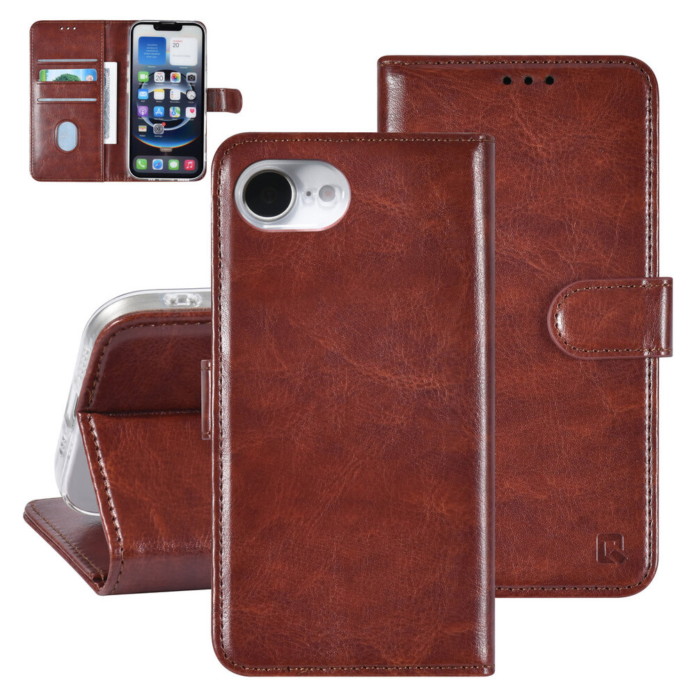TUNIQ TUNIQ iPhone 16e Book type case - Card holder for 3 cards - Magnetic closure - Hanger - Brown TUNIQ TUNIQ iPhone 16e Book type case - Card holder for 3 cards - Magnetic closure - Hanger - Brown