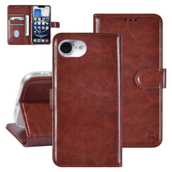 TUNIQ iPhone 16e Book-Case hul - Kartenhalter für 3 Karten - Magnetverschluss - Aufhänger - Braun