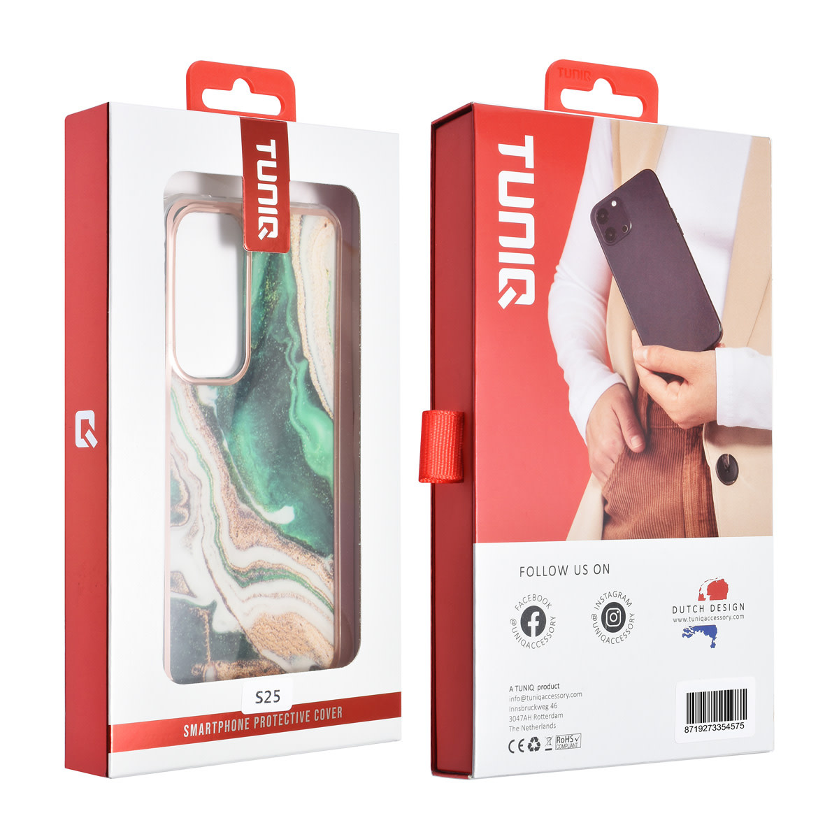 TUNIQ TUNIQ Galaxy S25 Backcover hoesje - Silicone - Marble Green, foto 3 van 3