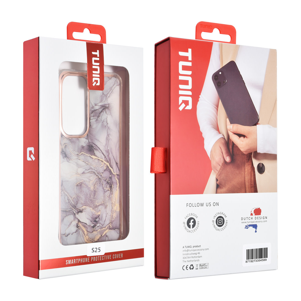 TUNIQ TUNIQ Galaxy S25 Backcover hoesje - Silicone - Marble Brown, foto 3 van 3
