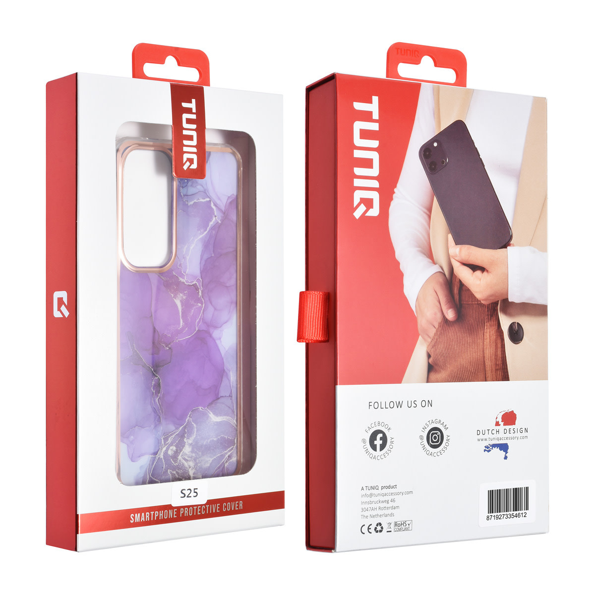 TUNIQ TUNIQ Galaxy S25 Backcover hoesje - Silicone - Marble Purple, foto 3 van 3