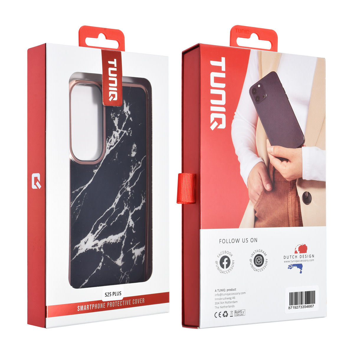 TUNIQ TUNIQ Galaxy S25 Plus Backcover hoesje - Silicone - Marble Black, foto 3 van 3