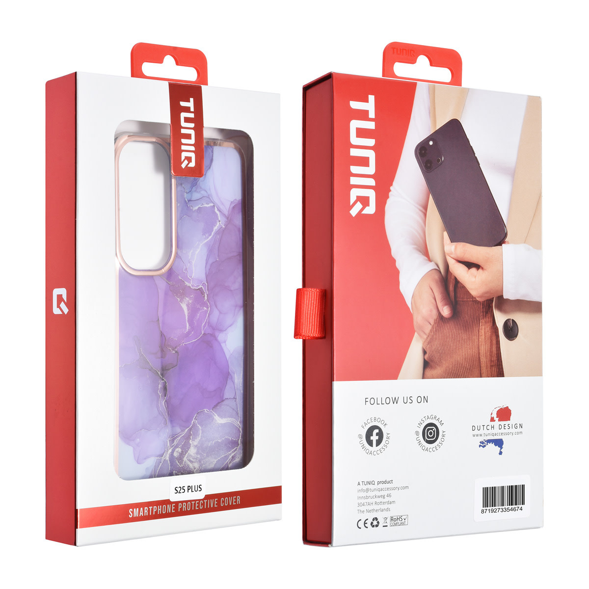 TUNIQ TUNIQ Galaxy S25 Plus Backcover hoesje - Silicone - Marble Purple, foto 3 van 3