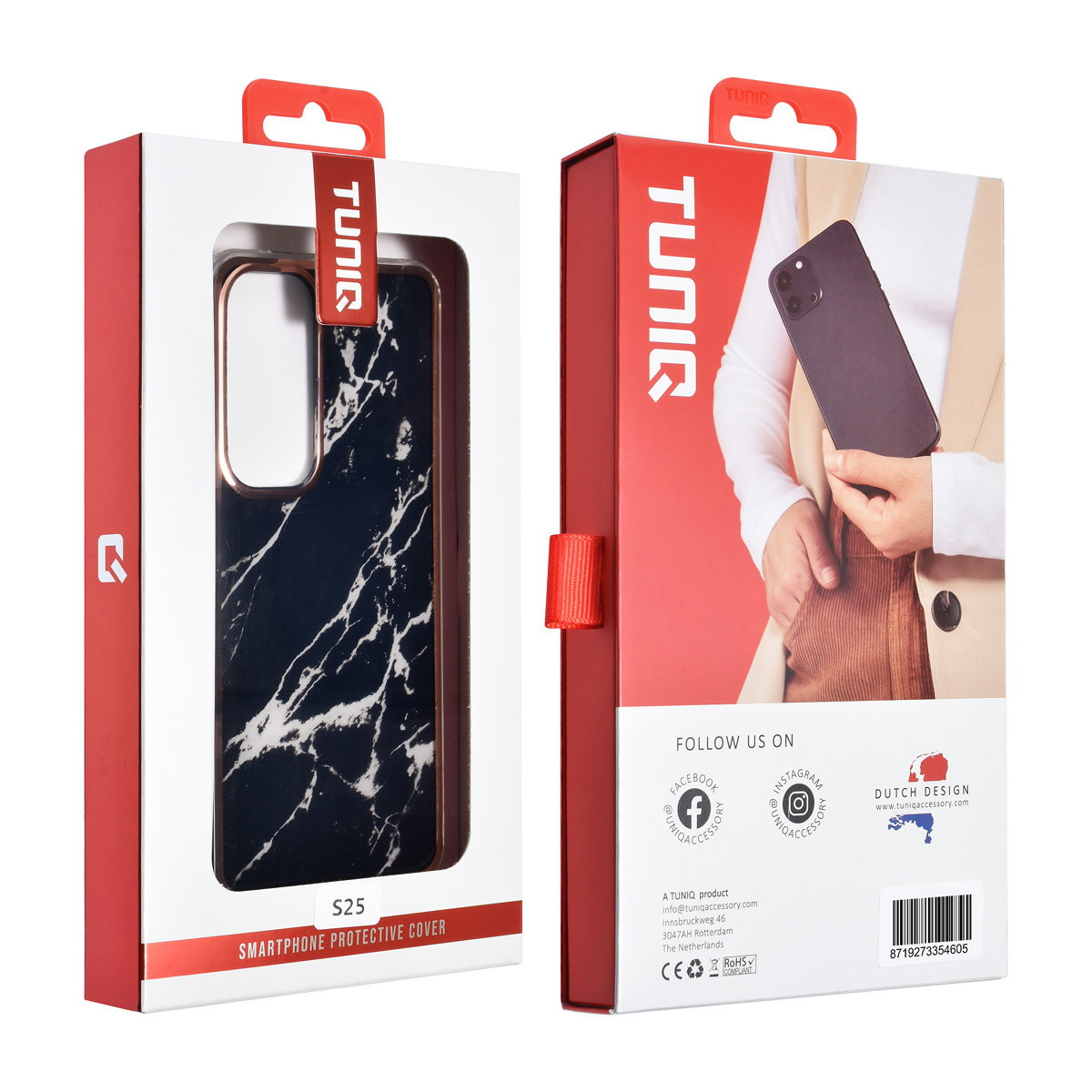 TUNIQ TUNIQ Galaxy S25 Backcover hoesje - Silicone - Marble Black, foto 3 van 3