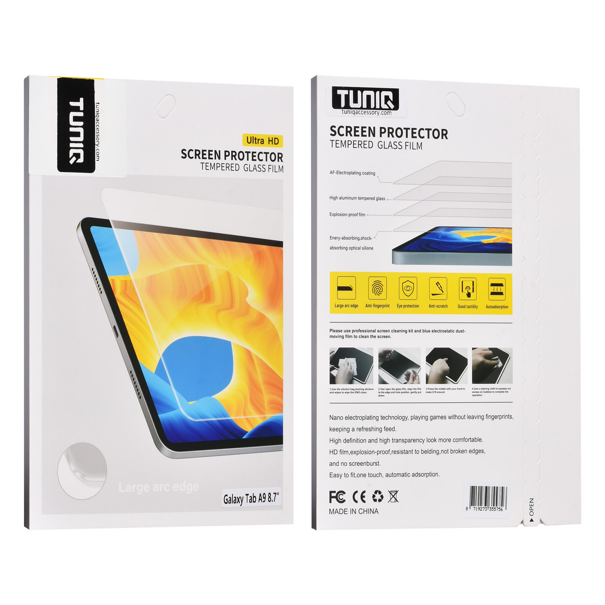 TUNIQ TUNIQ Galaxy Tab A9 - 8.7 inch Screen Protector - Tempered Glass - Transparant, foto 2 van 2