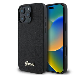 Guess Guess iPhone 16 Pro Back cover case - Fixed Glitter - Script Metal Logo - Black Guess Guess iPhone 16 Pro Back cover case - Fixed Glitter - Script Metal Logo - Black