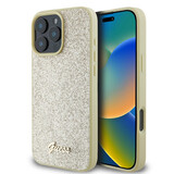 Guess Guess iPhone 16 Pro Backcover hoesje - Fixed Glitter - Script Metal Logo - Goud Guess Guess iPhone 16 Pro Backcover hoesje - Fixed Glitter - Script Metal Logo - Goud