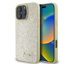 Guess Guess iPhone 16 Pro Back cover case - Fixed Glitter - Script Metal Logo - Gold Guess Guess iPhone 16 Pro Back cover case - Fixed Glitter - Script Metal Logo - Gold