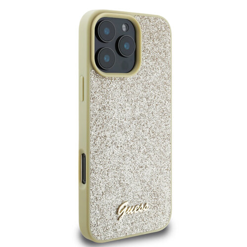 Guess Guess iPhone 16 Pro Back cover coque - Fixed Glitter - Script Metal Logo - Or