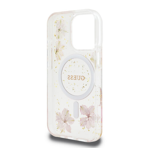 Guess Guess iPhone 16 Pro Backcover hoesje - Magsafe - Resin Flowers Design - Roze
