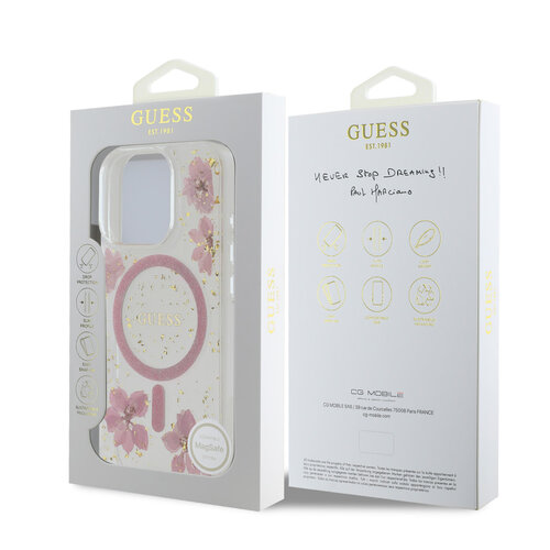 Guess Guess iPhone 16 Pro Back cover coque - Magsafe - Resin Flowers Design - Rose