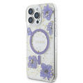 Guess Guess iPhone 16 Pro Backcover hoesje - Magsafe - Resin Flowers Design - Paars