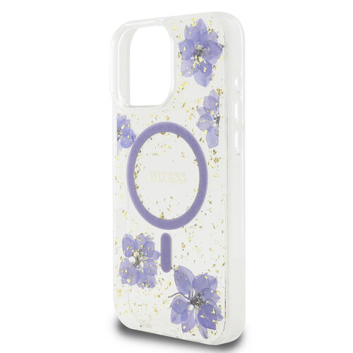 Guess Guess iPhone 16 Pro Backcover hoesje - Magsafe - Resin Flowers Design - Paars