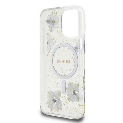 Guess Guess iPhone 16 Pro Back-Cover hul - Magsafe - Resin Flowers Design - Lila