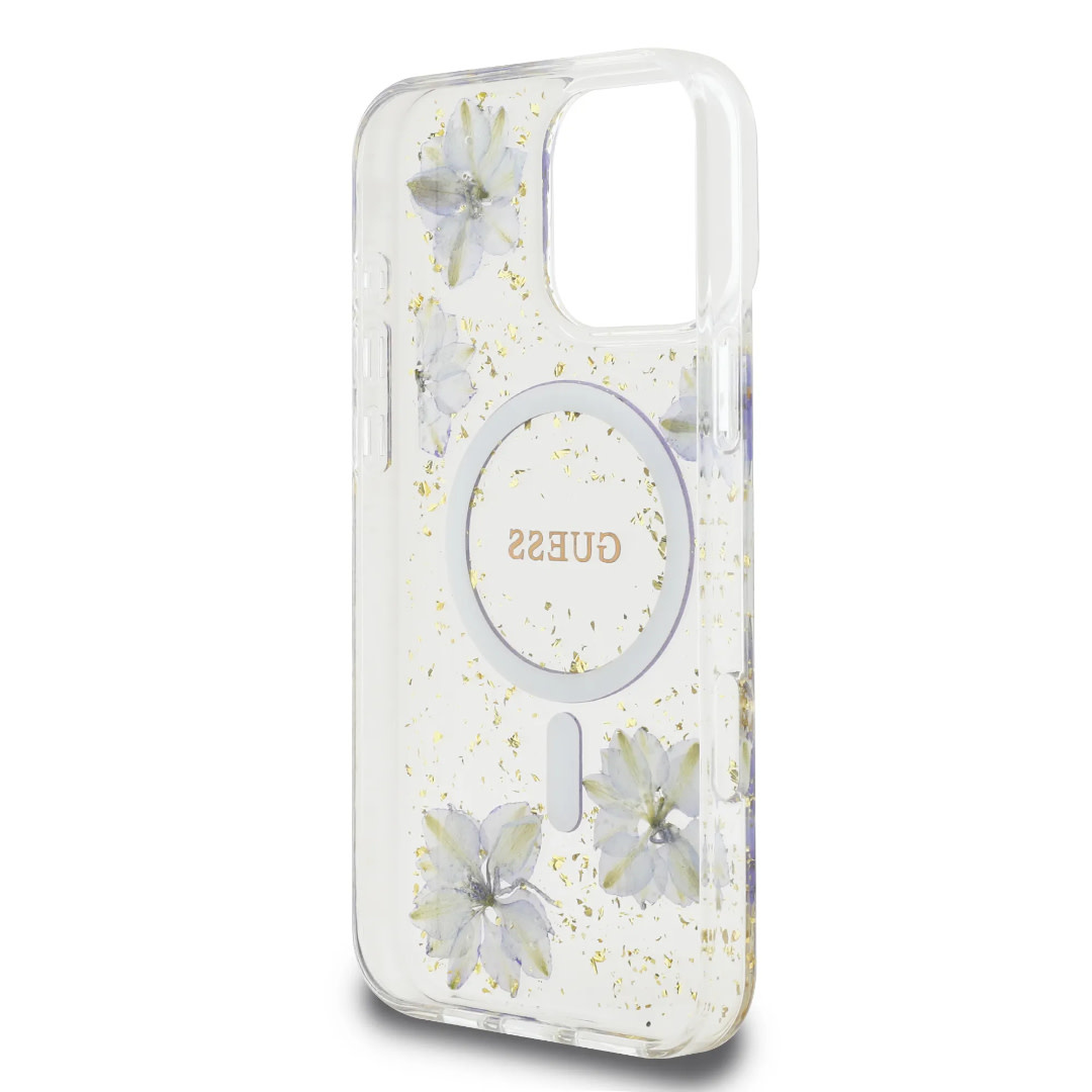 Guess Guess iPhone 16 Pro Backcover hoesje - Magsafe - Resin Flowers Design - Paars, foto 6 van 6