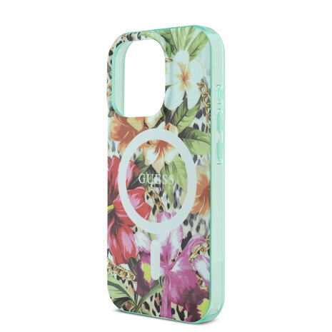 Guess Guess iPhone 16 Pro Max Backcover hoesje - Magsafe IML - Jungle Design - Oranje Guess Guess iPhone 16 Pro Max Backcover hoesje - Magsafe IML - Jungle Design - Oranje