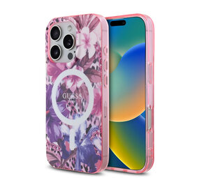 Guess Guess iPhone 16 Pro Back cover case - Magsafe IML - Jungle Design - Purple Guess Guess iPhone 16 Pro Back cover case - Magsafe IML - Jungle Design - Purple