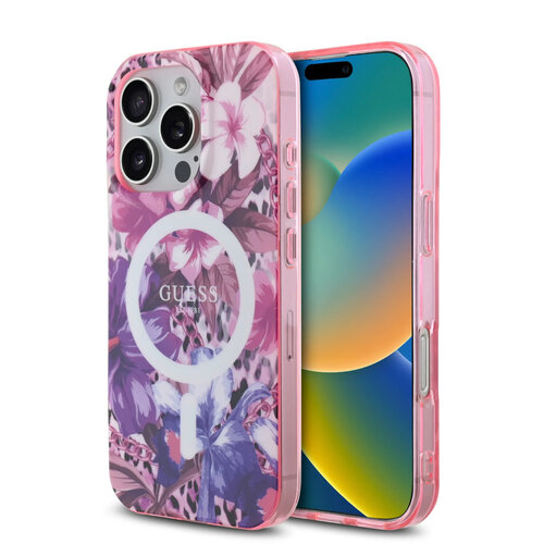 Guess Guess iPhone 16 Pro Back cover case - Magsafe IML - Jungle Design - Purple