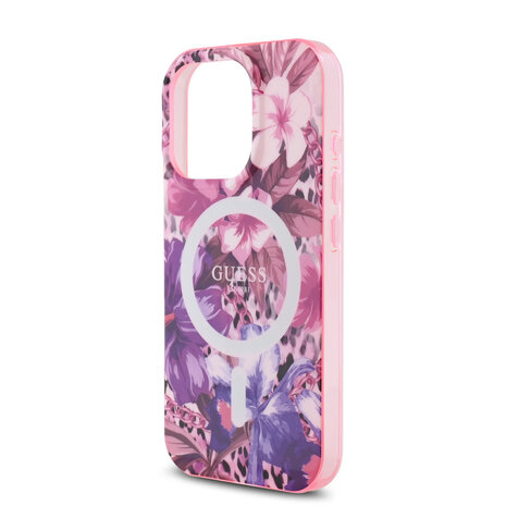 Guess Guess iPhone 16 Pro Back cover coque - Magsafe IML - Jungle Design - Violet Guess Guess iPhone 16 Pro Back cover coque - Magsafe IML - Jungle Design - Violet