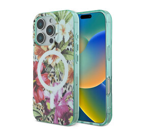 Guess Guess iPhone 16 Pro Back cover case - Magsafe IML - Jungle Design - Orange Guess Guess iPhone 16 Pro Back cover case - Magsafe IML - Jungle Design - Orange