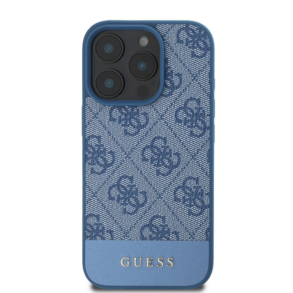 Guess Guess iPhone 16 Pro Max Back cover case - 4G PU Leather - Bottom Stripe - Blue Guess Guess iPhone 16 Pro Max Back cover case - 4G PU Leather - Bottom Stripe - Blue