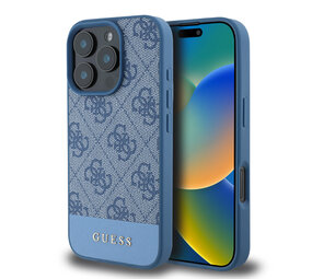 Guess Guess iPhone 16 Pro Back cover case - 4G PU Leather - Bottom Stripe - Blue Guess Guess iPhone 16 Pro Back cover case - 4G PU Leather - Bottom Stripe - Blue