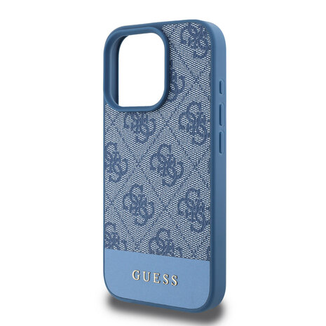 Guess Guess iPhone 16 Pro Back-Cover hul - 4G PU Leather - Bottom Stripe - Blau Guess Guess iPhone 16 Pro Back-Cover hul - 4G PU Leather - Bottom Stripe - Blau