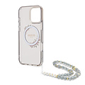 Guess Guess iPhone 16 Pro Max Back cover case - Magsafe IML - Flower Wreath Design & Pearl Strap - Black