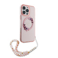 Guess Guess iPhone 16 Pro Max Back cover case - Magsafe IML - Flower Wreath Design & Pearl Strap - Pink