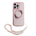 Guess Guess iPhone 16 Pro Max Back cover coque - Magsafe IML - Flower Wreath Design & Pearl Strap - Rose