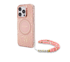 Guess Guess iPhone 16 Pro Back cover case - Magsafe IML - Pearl Strap & Electroplated Flower Design - Pink Guess Guess iPhone 16 Pro Back cover case - Magsafe IML - Pearl Strap & Electroplated Flower Design - Pink