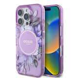 Guess Guess iPhone 16 Pro Max Backcover hoesje - Magsafe IML - Flower Design & Tonal Circle Logo - Paars Guess Guess iPhone 16 Pro Max Backcover hoesje - Magsafe IML - Flower Design & Tonal Circle Logo - Paars