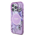 Guess Guess iPhone 16 Pro Max Backcover hoesje - Magsafe IML - Flower Design & Tonal Circle Logo - Paars