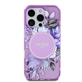 Guess Guess iPhone 16 Pro Max Back cover case - Magsafe IML - Flower Design & Tonal Circle Logo - Purple