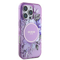Guess Guess iPhone 16 Pro Max Backcover hoesje - Magsafe IML - Flower Design & Tonal Circle Logo - Paars