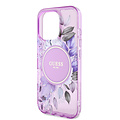 Guess Guess iPhone 16 Pro Max Back-Cover hul - Magsafe IML - Flower Design & Tonal Circle Logo - Lila