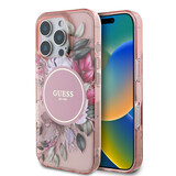 Guess Guess iPhone 16 Pro Max Backcover hoesje - Magsafe IML - Flower Design & Tonal Circle Logo - Roze Guess Guess iPhone 16 Pro Max Backcover hoesje - Magsafe IML - Flower Design & Tonal Circle Logo - Roze