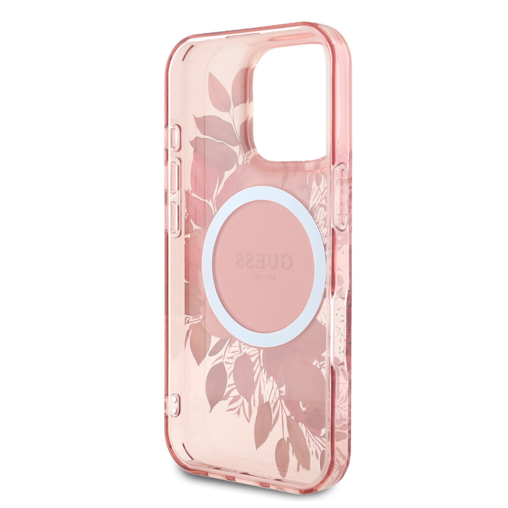 Guess Guess iPhone 16 Pro Max Back-Cover hul - Magsafe IML - Flower Design & Tonal Circle Logo - Rosa Guess Guess iPhone 16 Pro Max Back-Cover hul - Magsafe IML - Flower Design & Tonal Circle Logo - Rosa