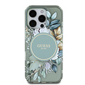 Guess Guess iPhone 16 Pro Backcover hoesje - Magsafe IML - Flower Design & Tonal Circle Logo - Groen