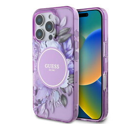Guess Guess iPhone 16 Pro Back cover case - Magsafe IML - Flower Design & Tonal Circle Logo - Purple Guess Guess iPhone 16 Pro Back cover case - Magsafe IML - Flower Design & Tonal Circle Logo - Purple