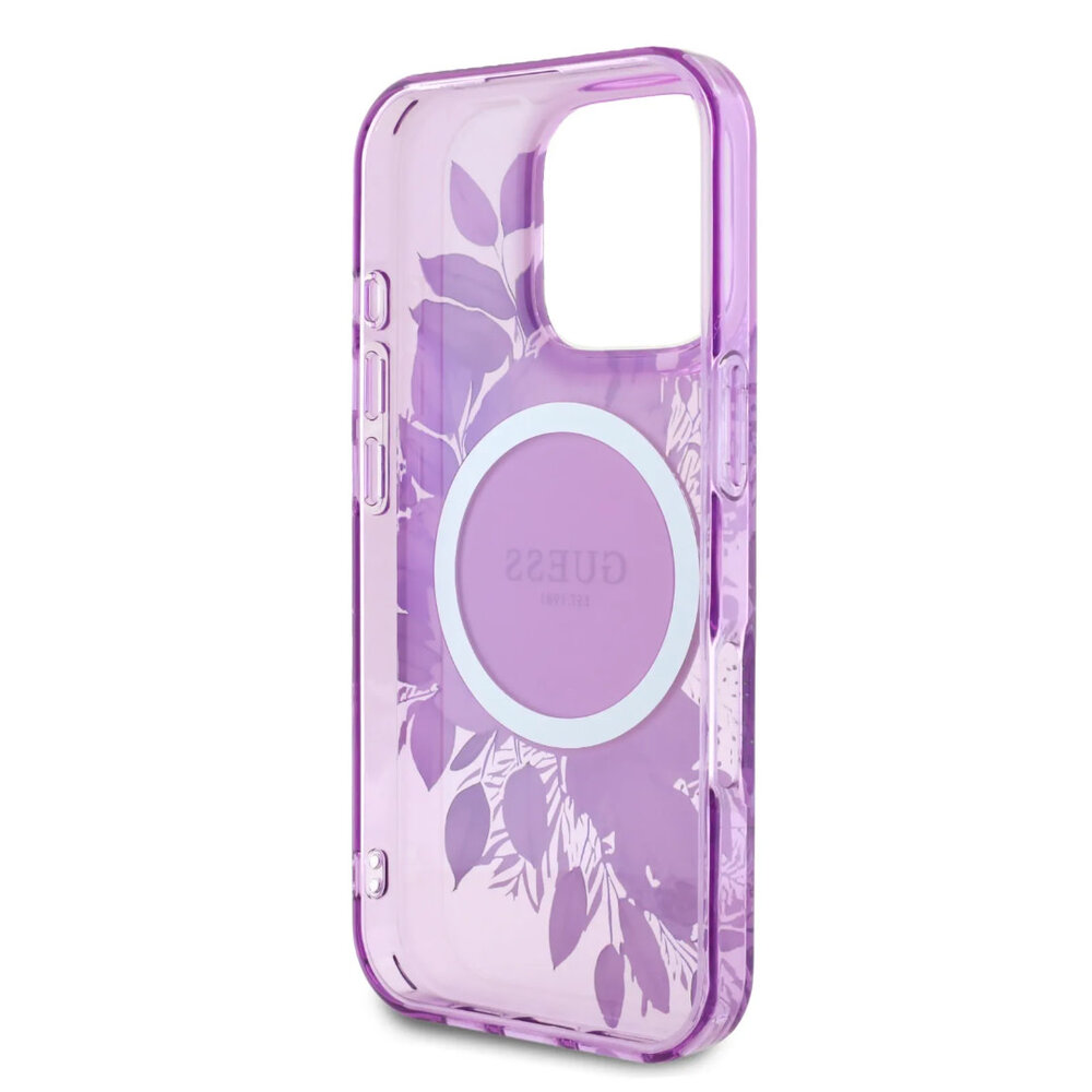 Guess Guess iPhone 16 Pro Back cover case - Magsafe IML - Flower Design & Tonal Circle Logo - Purple Guess Guess iPhone 16 Pro Back cover case - Magsafe IML - Flower Design & Tonal Circle Logo - Purple